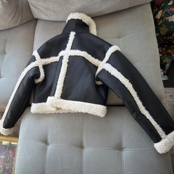 Stand Studio Women's Black & Off-white Kristy Faux-shearling Jacket size medium - Picture 5 of 9